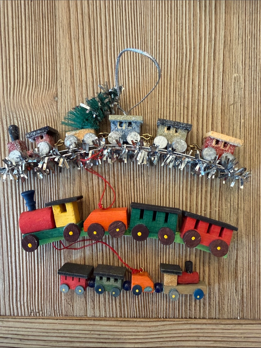 Vintage Wood Christmas Ornaments Midwest Taiwan Trains Set of 4 - Picture 2 of 8